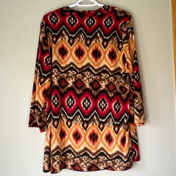 Susan Lawrence Red / Black / Brown Patterned 3/4 Sleeve Blouse Size 2X - Picture 2 of 10